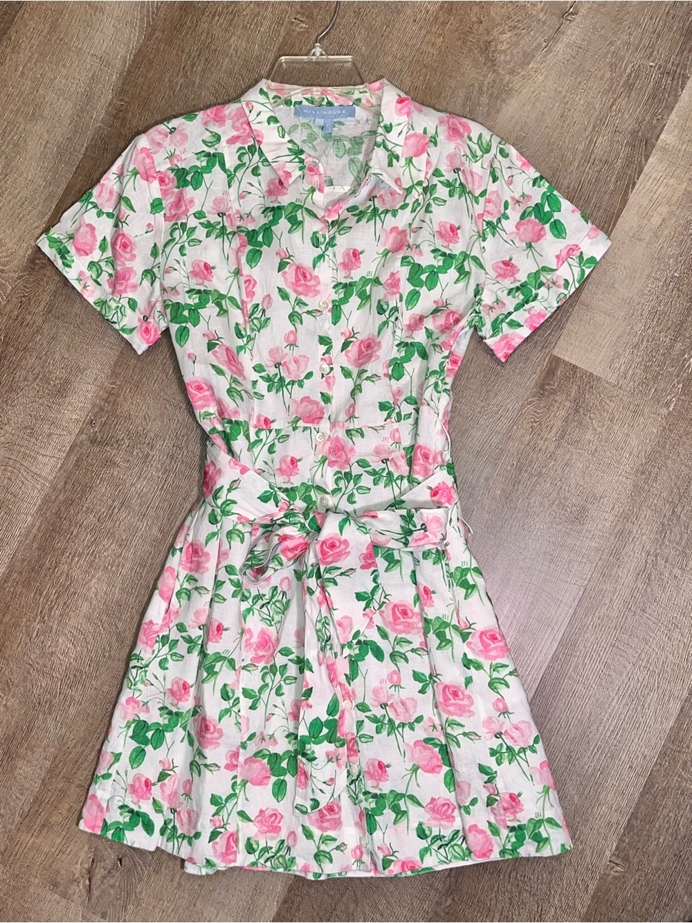 Hill House Laura shirt dress 100% linen floral button front small
